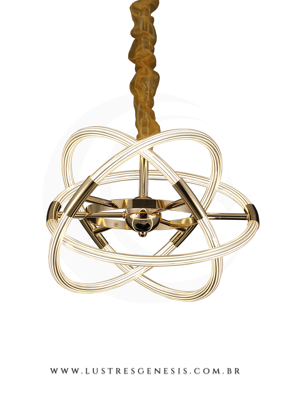 Lustre pendente de LED dourado Science Ø64cm da Sindora, com design moderno e sofisticado, ideal para sala de jantar e estar.